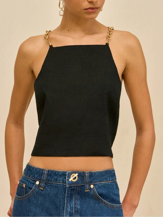 cult gaia Tops - Cult Gaia Black Chain-Strap Square Neck Crop Top